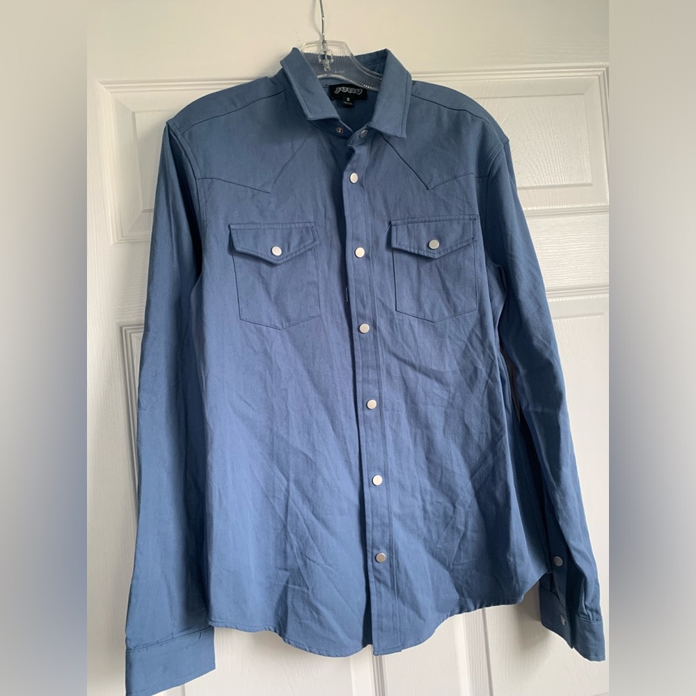 Juny Light Blue Western-Inspired Long Sleeve Shirt - Size Small